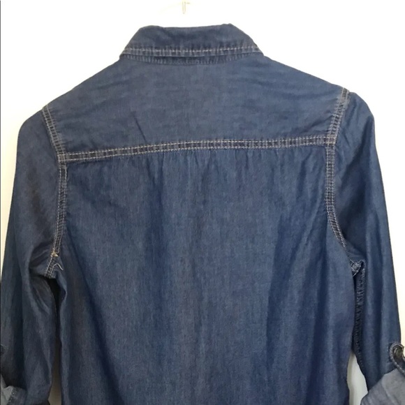 Seven Women’s Embellished Denim Roll Up Sleeve Blouse Blue M - Picture 10 of 11